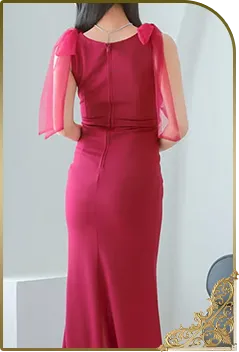 ロングドレス ノースリーブ ショルダーリボン ジップ 谷間 ウエストパール ビジュー ストレッチ スリット 大きいサイズ ワインレッド XL XXL タイト キャバドレス4枚目