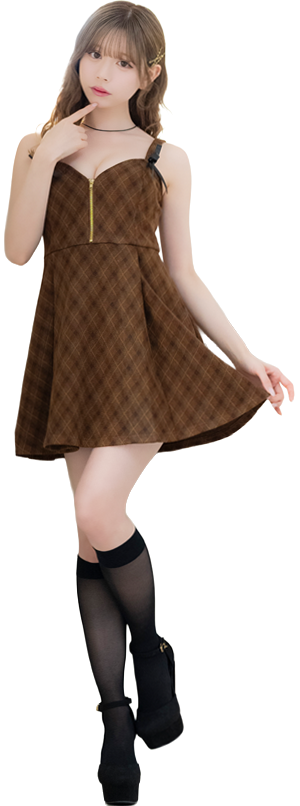 チェック柄ジップミニドレスフロント画像