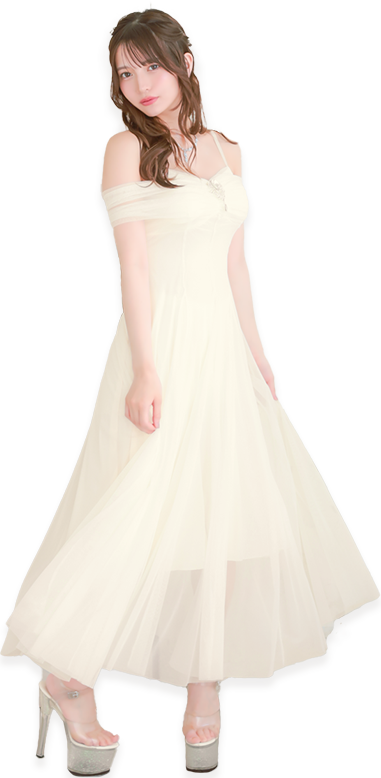 チュールフレアロングドレス全身画像