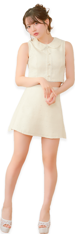 丸襟セットアップフレアドレス全身画像