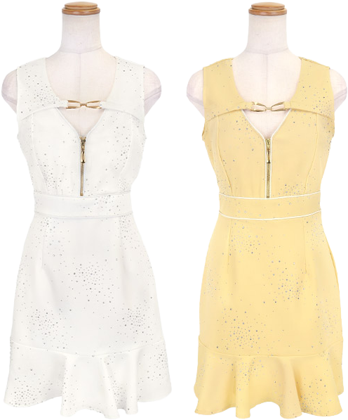 谷間チェーン裾フリルドレスカラバリ画像