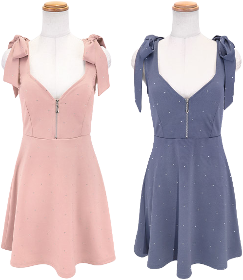 ジップショルダーリボンドレスカラバリ画像