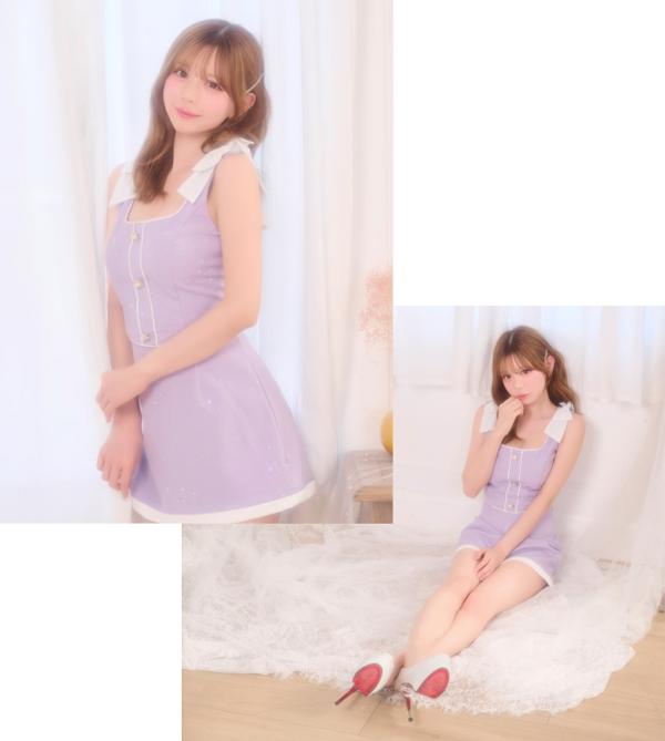 ラベンダーリボンショルダードレス全体イメージ画像