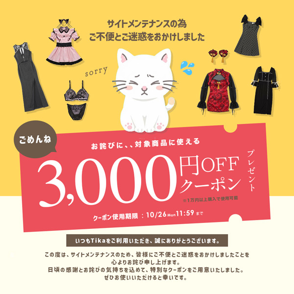 1万円以上で使える！3000円OFFお詫びクーポン