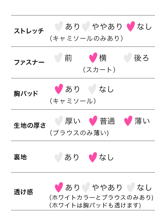 キャミソール付きビジュー襟付き長袖シアーブラウス×スカートパンツセットアップドレスのスペック表