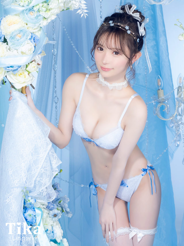 パイピング サテンテープ リボン ビジュー フラワーレース ワイヤー ブラジャー ショーツ 2点セットのメイン画像
