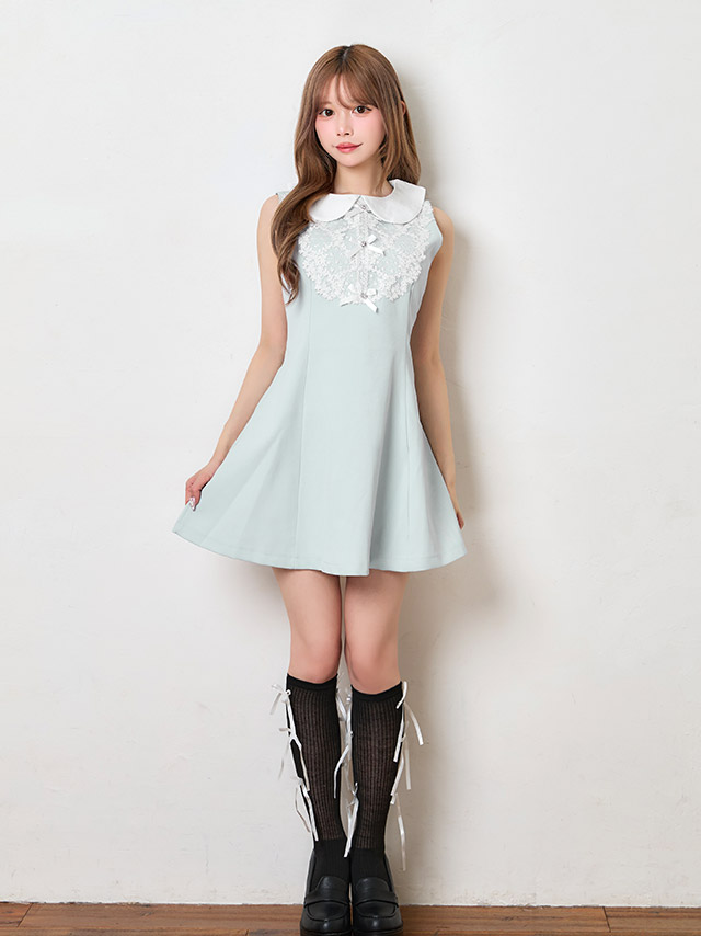 襟付きレース×リボンミニワンピースのイメージ画像1