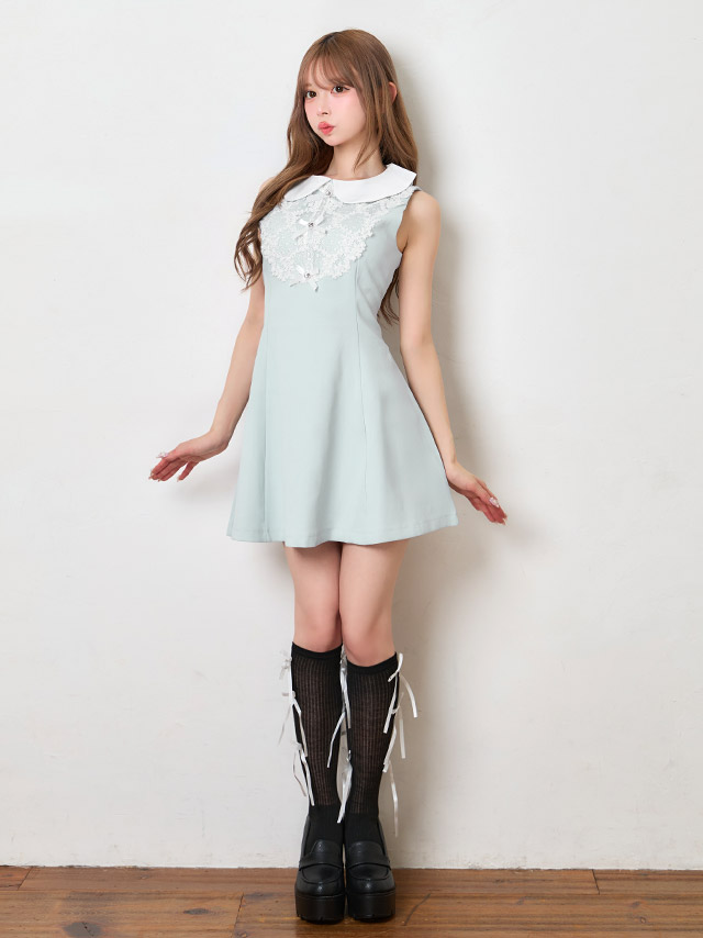 襟付きレース×リボンミニワンピースのイメージ画像5