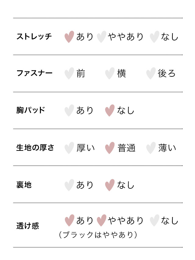 バックルデザインリブタンクトップのスペック表