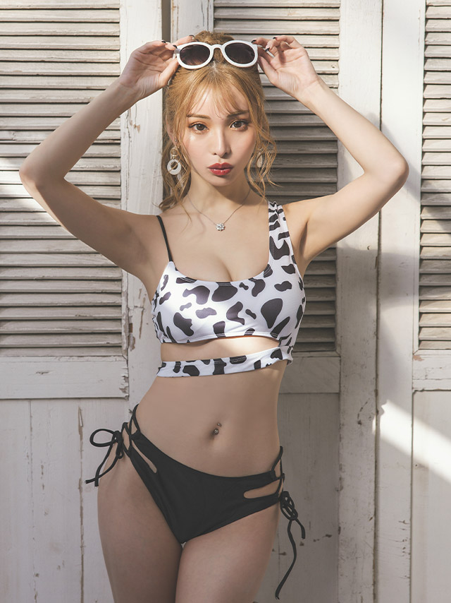 モノトーンアニマルカットアウトビスチェビキニのイメージ画像1