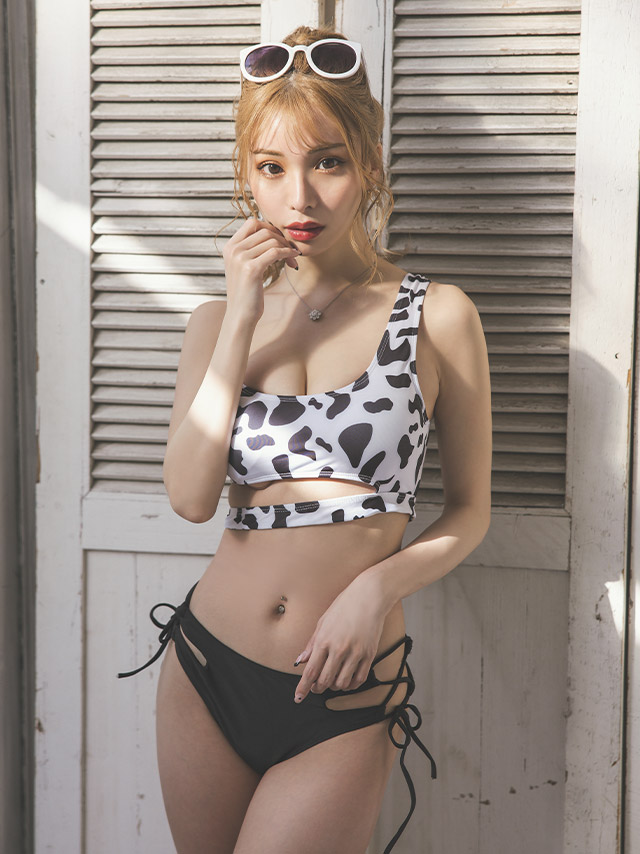 モノトーンアニマルカットアウトビスチェビキニのイメージ画像2