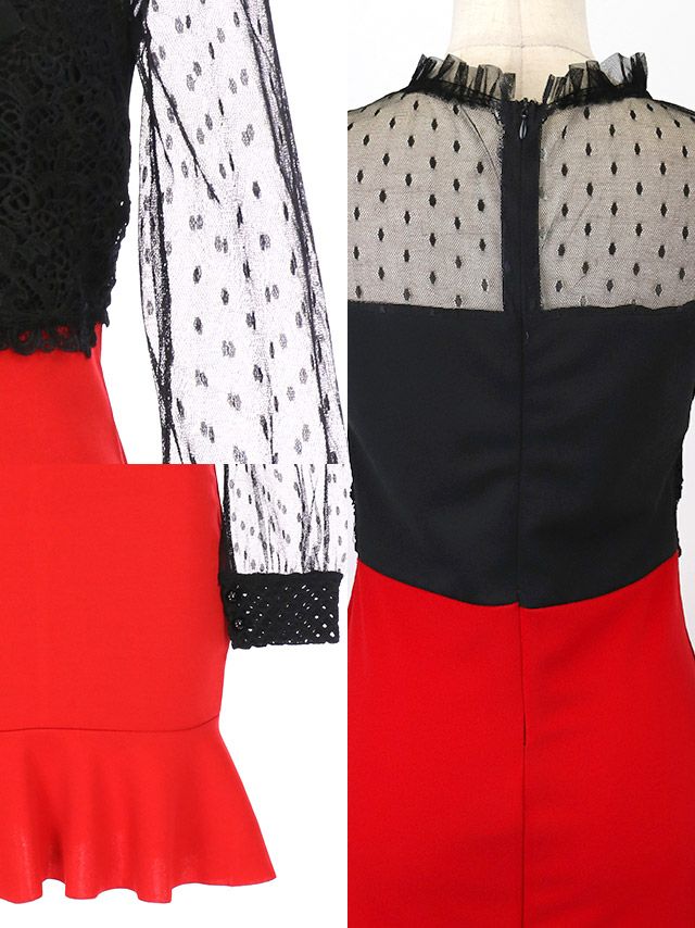 イメージ画像6 キャバドレス 安い Tika ティカ 久保七瀬着用 レース ロングスリーブ トランペット スカート ミニドレス レッド ラベンダー S?XLサイズ キャバ ドレス 大きいサイズ ミニ 膝丈 可愛い 通販