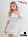 イメージ画像1 キャバドレス 安い Tikaholic ティカホリック miho着用 レース 切替 半袖 タイト ミニドレス ホワイト ブラック レッド S?XLサイズ キャバ ドレス 大きいサイズ タイトドレス 袖あり ミニ 膝丈 可愛い 白 黒 赤 通販