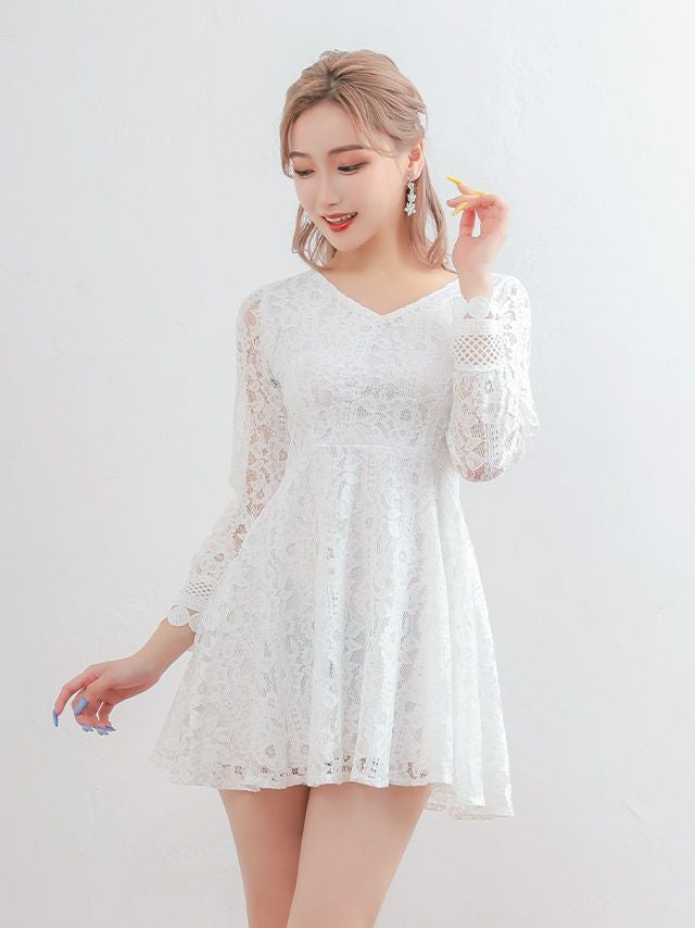 イメージ画像1 キャバドレス 長袖 Tikaholic ティカホリック 石原彩香着用 総レース 長袖 フレア ミニドレス ホワイト ブラック Mサイズ キャバ ドレス aライン 袖あり 白 黒 安い ナイトドレス キャバ嬢 キャバクラ ラウンジ スナック 通販