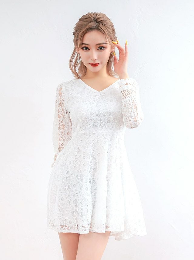 イメージ画像2 キャバドレス 長袖 Tikaholic ティカホリック 石原彩香着用 総レース 長袖 フレア ミニドレス ホワイト ブラック Mサイズ キャバ ドレス aライン 袖あり 白 黒 安い ナイトドレス キャバ嬢 キャバクラ ラウンジ スナック 通販