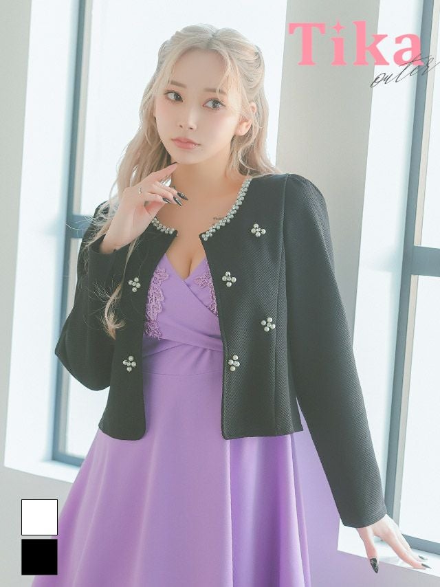 メイン画像 パール×ビジューフラワーデザイン長袖ボレロ