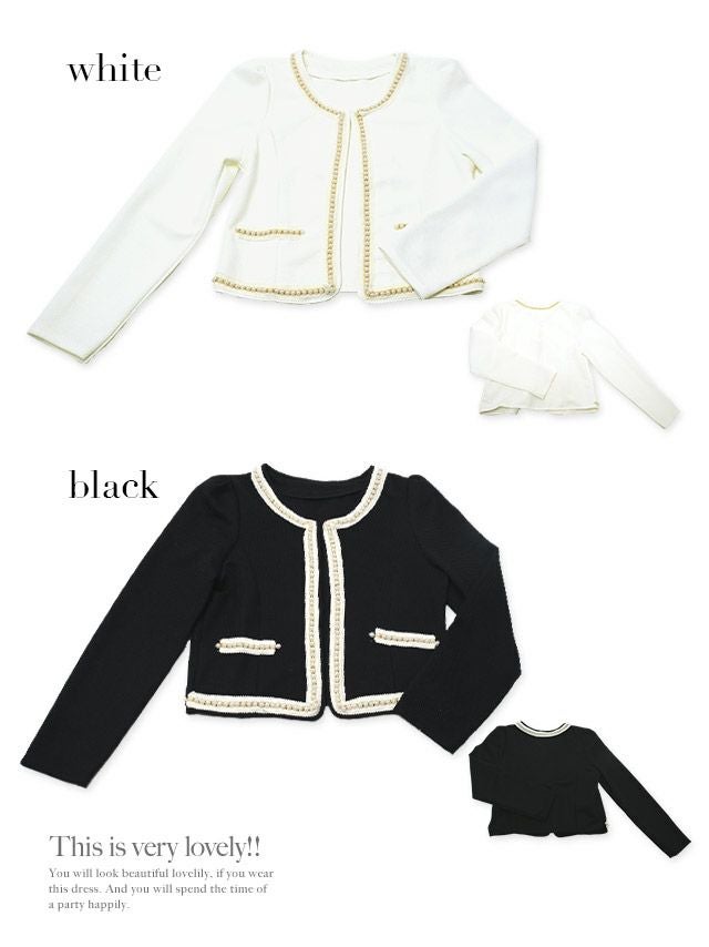 イメージ画像4 フェイクポケット付きパール縁取りノーカラー長袖ボレロジャケット