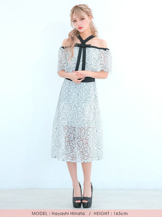 キャバドレス ミニドレス フレアドレス 激安 myMinette マイミネット 花柄総レースオフショルフレアミニドレス