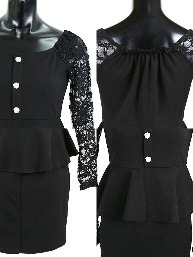 イメージ画像8 キャバドレス 長袖 Tika ティカ さくりな着用 レース 長袖 ペプラム タイト ミニドレス ピンク ブラック S?XLサイズ キャバ ドレス ペプラムドレス 体型カバー 大きいサイズ 袖あり 黒 ナイトドレス キャバ嬢 キャバクラ ラウンジ スナック 通販