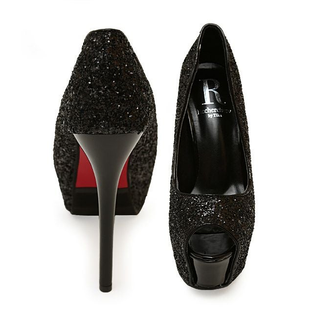 キャバヒール イメージ2 グリッターキラキラハイヒールオープントゥパンプス