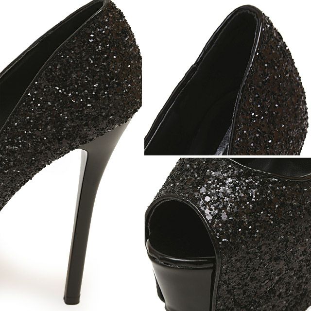 キャバヒール イメージ3 グリッターキラキラハイヒールオープントゥパンプス