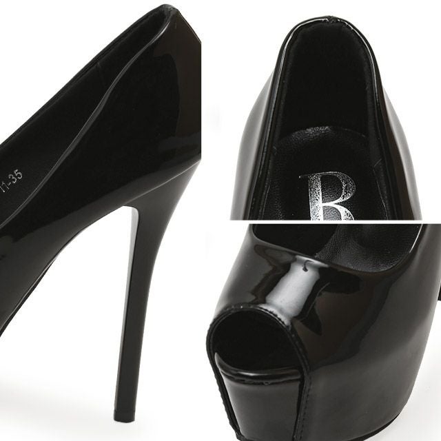 キャバヒール イメージ3 ワンカラーシンプルブラックオープントゥワンカラーパンプス