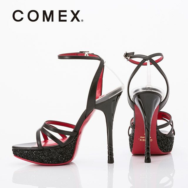 キャバヒール イメージ2 COMEX コメックス ブラックグリッターストラップサンダル