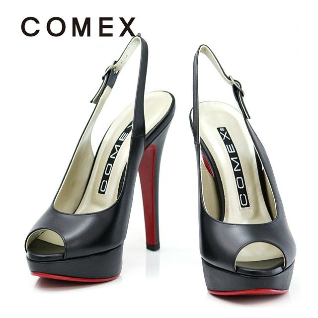 キャバヒール メイン画像 美フォルムブラックストラップレザーハイヒールサンダル