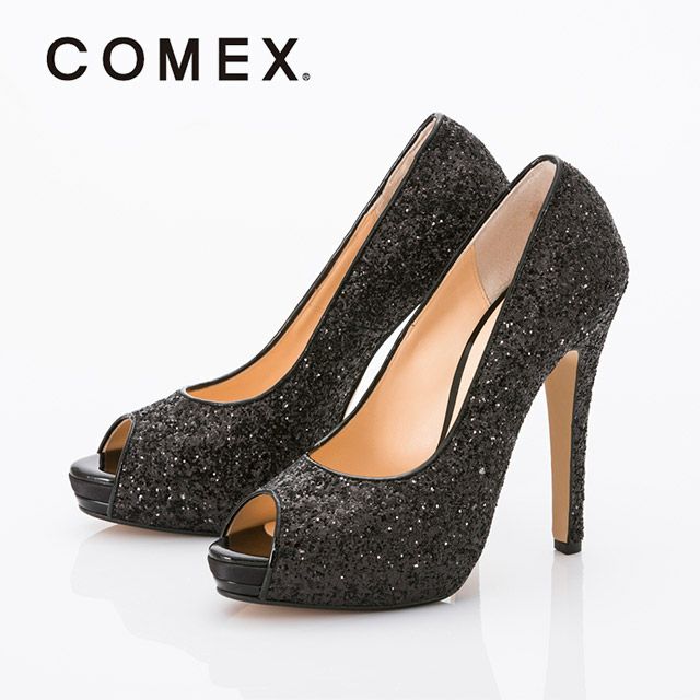 キャバヒール イメージ1 ブラックラメオープントゥキラキラハイヒールパンプス