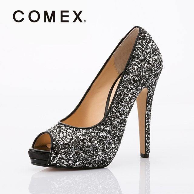 キャバヒール メイン画像 グリッターラメオープントゥキラキラハイヒールパンプス