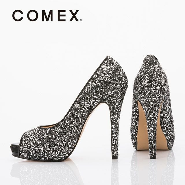 キャバヒール イメージ2 グリッターラメオープントゥキラキラハイヒールパンプス