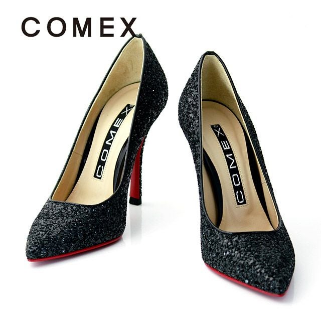 キャバヒール メイン画像 ブラックラメポインテッドトゥキラキラハイヒールパンプス