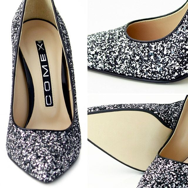 キャバヒール イメージ4 ブラックシルバーグリッターポインテッドトゥキラキラハイヒールパンプス