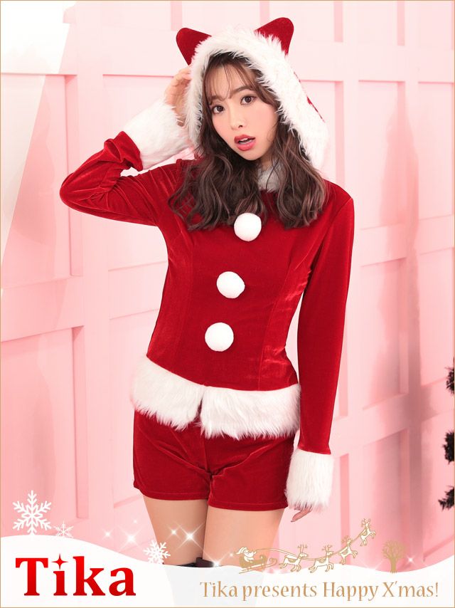クリスマス コスプレ 猫耳フードサンタ