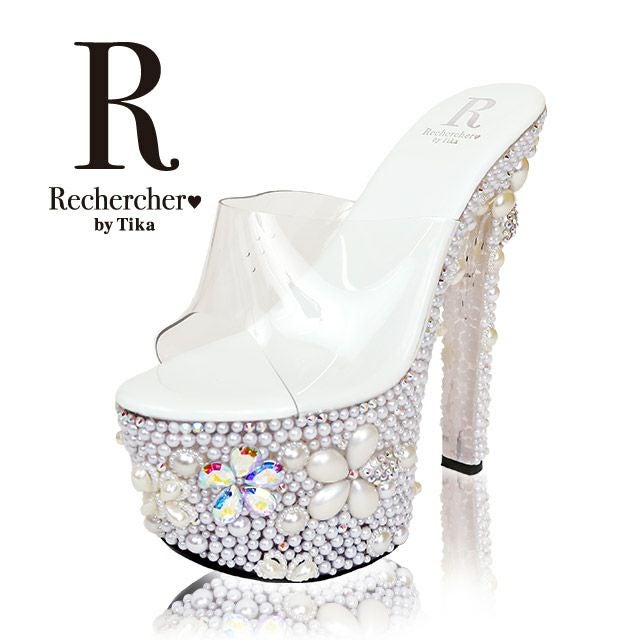 キャバヒール イメージ2 パールビジューフラワークリアサンダル