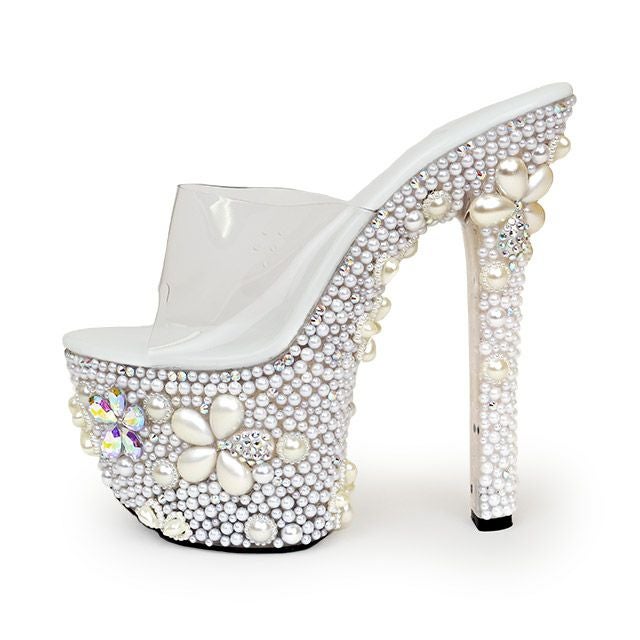 キャバヒール イメージ3 パールビジューフラワークリアサンダル