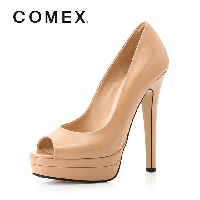 キャバヒール メイン画像 ピンクベージュシンプルオープントゥハイヒールパンプス