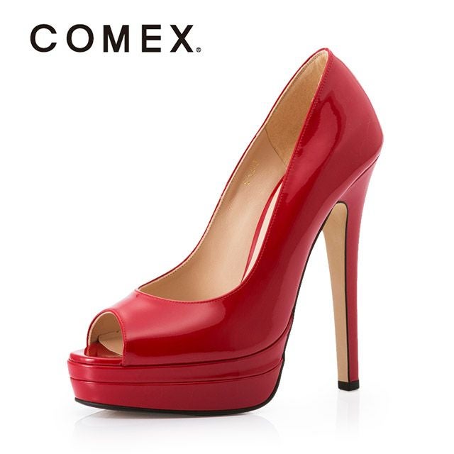 キャバヒール メイン画像 シンプルレッドオープントゥハイヒールパンプス