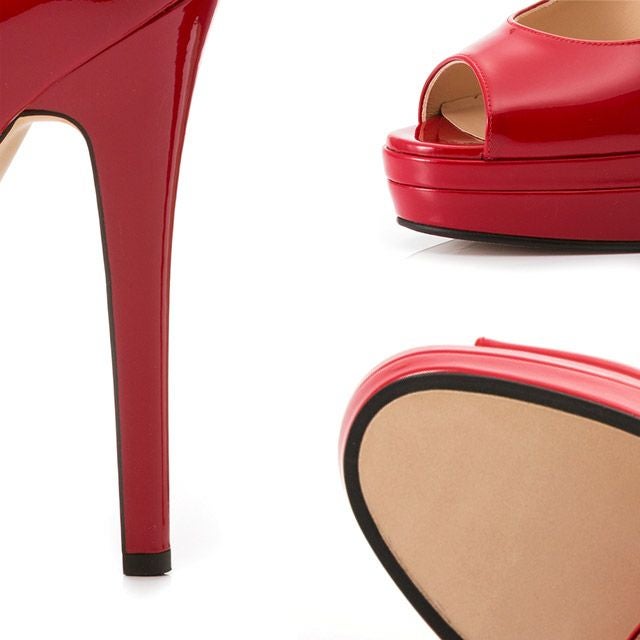 キャバヒール イメージ1 シンプルレッドオープントゥハイヒールパンプス