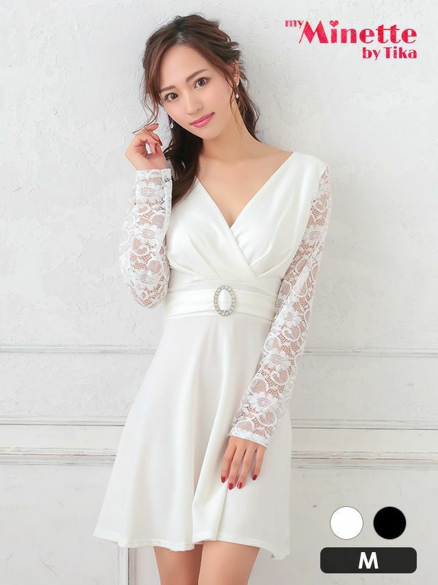 イメージ画像6 キャバドレス 長袖 Tikaholic ティカホリック miho着用 レース 長袖 ビジュー リング ミニドレス ホワイト ブラック Mサイズ キャバ ドレス 安い 袖あり ナイトドレス キャバ嬢 キャバクラ ラウンジ スナック 通販