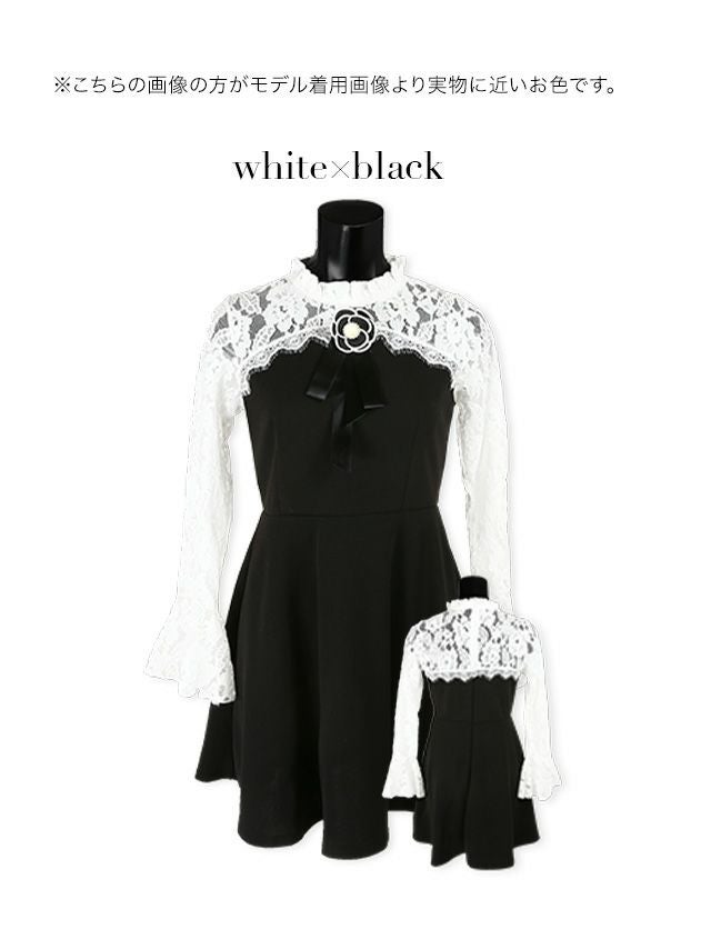 イメージ画像5 キャバドレス 激安 Tikaholic ティカホリック miho着用 フラワー モチーフ ブローチ付き ミニドレス ホワイト×ブラック ブラック×ブラック Mサイズ キャバ ドレス ナイトドレス キャバ嬢 キャバクラ ラウンジ スナック 白 黒 安い 通販