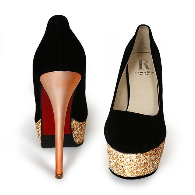 キャバヒール イメージ2 ソールラメ×ベロア厚底キラキラハイヒールパンプス