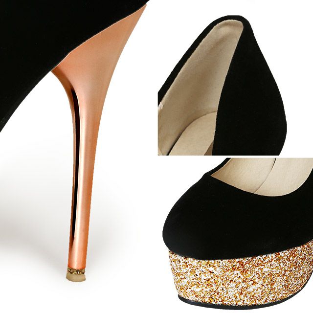 キャバヒール イメージ3 ソールラメ×ベロア厚底キラキラハイヒールパンプス