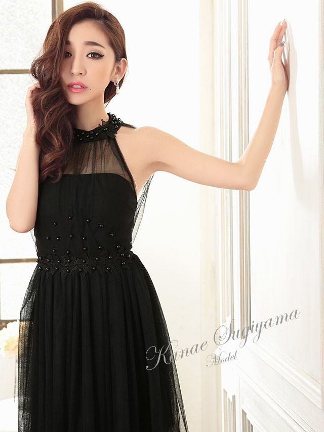 イメージ画像1 キャバドレス ロング  Tika ティカ 杉山佳那恵着用 ホルターネック チュール ロングテールドレス ホワイト レッド ブラック Mサイズ キャバ ドレス エレガント ロングワンピース 白 赤 黒 通販