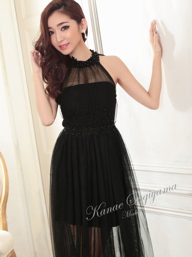 イメージ画像2 キャバドレス ロング  Tika ティカ 杉山佳那恵着用 ホルターネック チュール ロングテールドレス ホワイト レッド ブラック Mサイズ キャバ ドレス エレガント ロングワンピース 白 赤 黒 通販