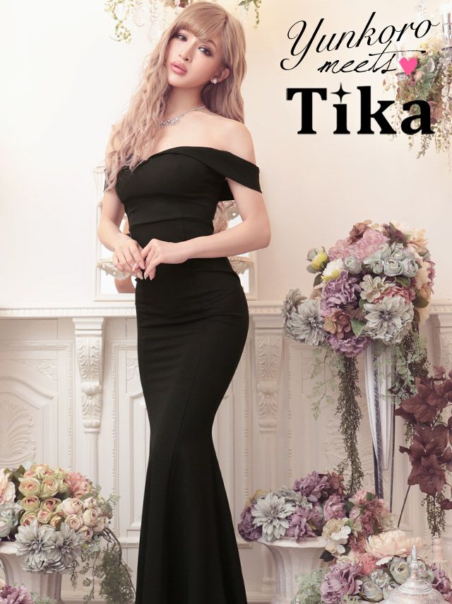 イメージ画像2 キャバドレス ロング  Tika ティカ ゆんころ着用 オフショル マーメード ロングドレス ホワイト ピンク チェリーピンク レッド ブルー パープル ブラック S?XLサイズ キャバ ドレス 大きいサイズ エレガント ロングワンピース 白 赤 青 紫 黒 通販