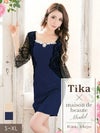 イメージ画像10  キャバドレス 大きいサイズ Tika ティカ 一条響着用 パール ビジュー ウエスト レース タイト ミニドレス ネイビー×ブラック ベージュ×ブラック S?XLサイズ キャバ ドレス タイトドレス ナイトドレス ミニ ひざ丈 キャバ嬢 キャバクラ 通販