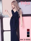 メイン画像 キャバドレス ロング  Tika ティカ さくりな着用 ウエスト リボン ワンカラー マーメイド ロングドレス ワインレッド ネイビー ブラック S?XXXLサイズ キャバ ドレス 大きいサイズ エレガント ロングワンピース 赤 紺 黒 通販