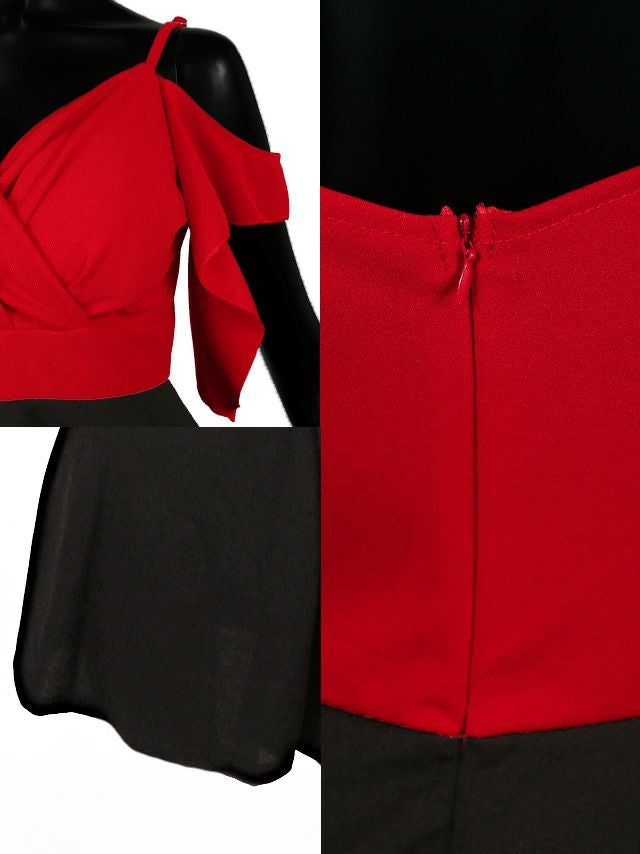 イメージ画像5 キャバドレス 激安 Tikaholic ティカホリック あやぴ着用 オフショル フレアスリーブ バイカラー Aライン ミニドレス レッド×ブラック S?XLサイズ キャバ ドレス 大きいサイズ フレアドレス ナイトドレス キャバ嬢 キャバクラ ラウンジ スナック 安い 通販