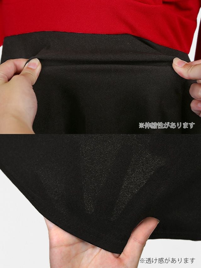 イメージ画像6 キャバドレス 激安 Tikaholic ティカホリック あやぴ着用 オフショル フレアスリーブ バイカラー Aライン ミニドレス レッド×ブラック S?XLサイズ キャバ ドレス 大きいサイズ フレアドレス ナイトドレス キャバ嬢 キャバクラ ラウンジ スナック 安い 通販